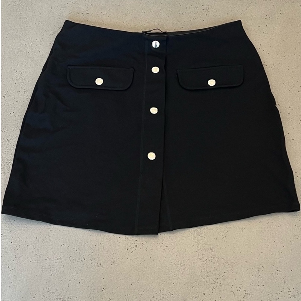 Zara Snap Button Flap Pocket Black Mini Skirt